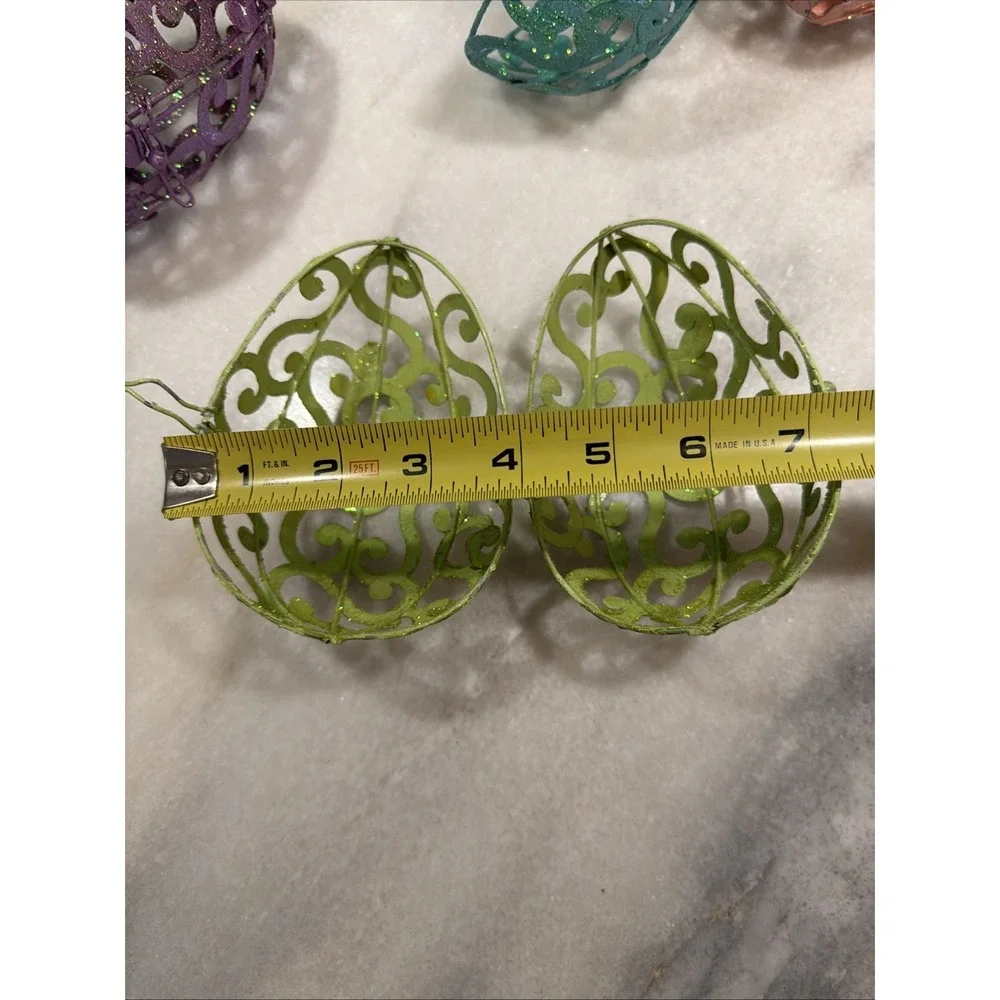 Set Of 6Vintage Pier 1 Metal Scroll Glitter Eggs Easter 003
